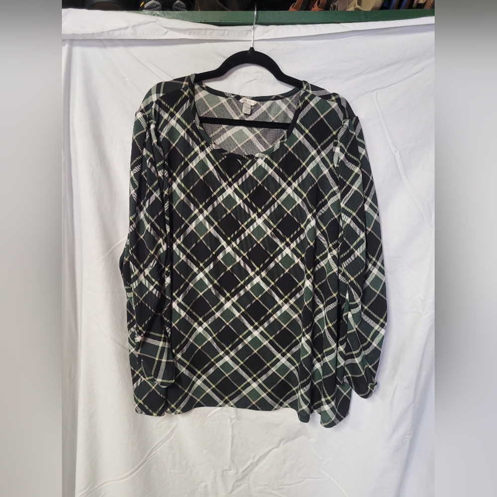 Cato Plaid Women's Top - Black and Green